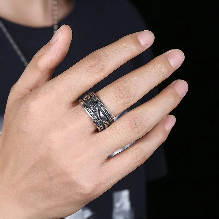 Yellow Chimes Yellow Chimes Heavy Band Silver Oxidized FingerThumb Stainless Steel Ring for Men and Boys Necklaces