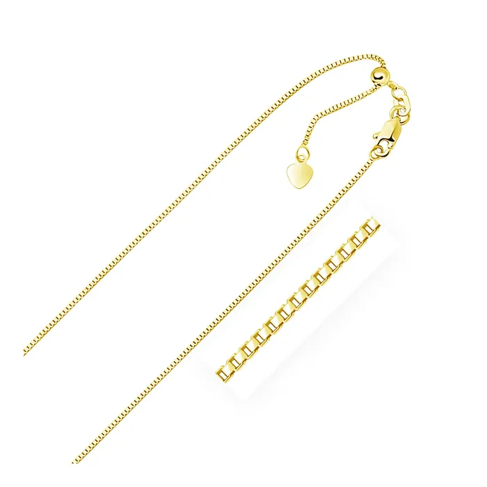 10k Yellow Gold Adjustable Box Chain 085mm MayaMila Rings