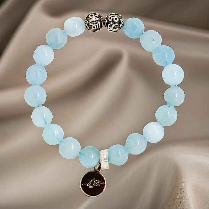 Aquamarine Stone Silver Bead Bracelet 8 MM MF Bracelets