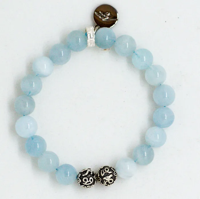 Aquamarine Stone Silver Bead Bracelet 8 MM MF Bracelets