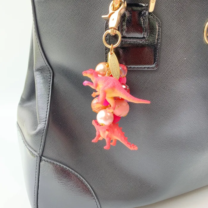 Dinosaur Purse Charm in Taffy Pink Lenora Dame Earrings Dinosaur Purse Charm in Taffy Pink Lenora Dame Earrings