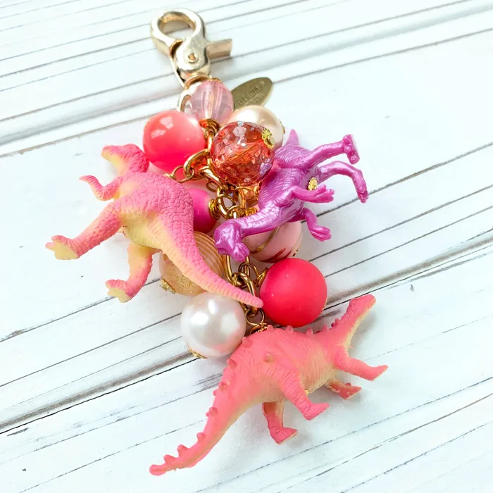 Dinosaur Purse Charm in Taffy Pink Lenora Dame Earrings Dinosaur Purse Charm in Taffy Pink Lenora Dame Earrings