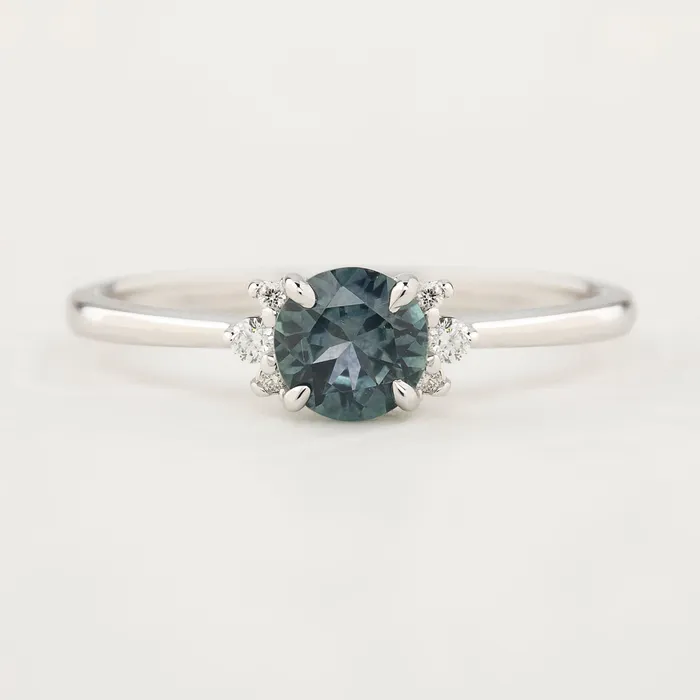 Envero Jewelry Rings Lena Ring 065ct Blue Green Montana Sapphire 14k White Gold one of a kind