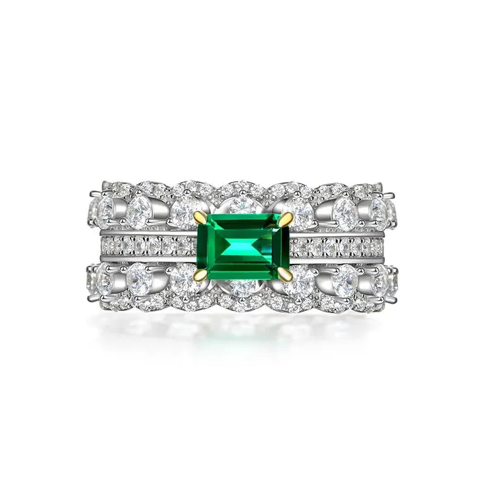 Eva Emerald American Diamond Silver Ring Mystic Flavia Rings