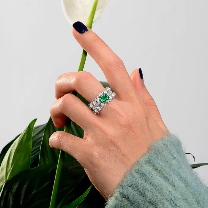 Eva Emerald American Diamond Silver Ring Mystic Flavia Rings