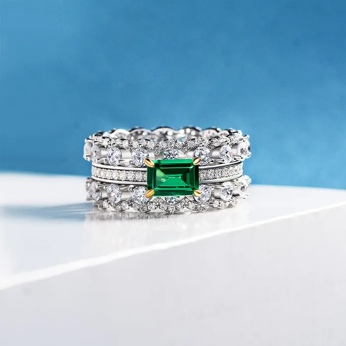 Eva Emerald American Diamond Silver Ring Mystic Flavia Rings