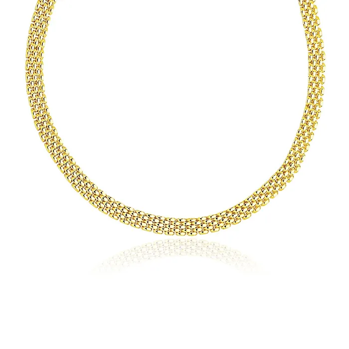 MayaMila Necklaces 14k Yellow Gold Fancy Polished MultiRow Panther Link Necklace MayaMila Necklaces 14k Yellow Gold Fancy Polished MultiRow Panther Link Necklace