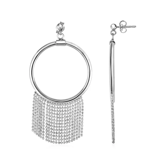 MayaMila Polished Ring Earrings with Chain Tassels in Sterling Silver Rings MayaMila Polished Ring Earrings with Chain Tassels in Sterling Silver Rings