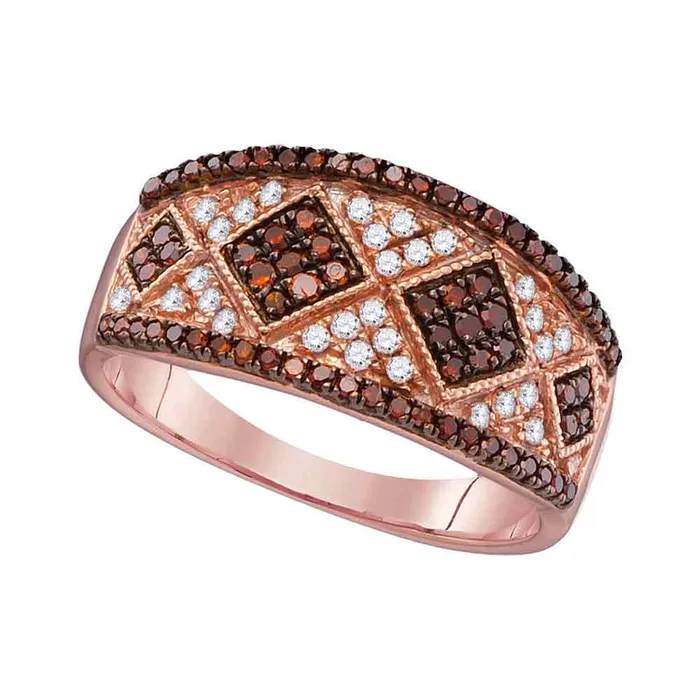 mayamila Rings 10kt Rose Gold Womens Round Red Color Enhanced Diamond Striped Cluster Band Ring 12 Cttw mayamila Rings 10kt Rose Gold Womens Round Red Color Enhanced Diamond Striped Cluster Band Ring 12 Cttw