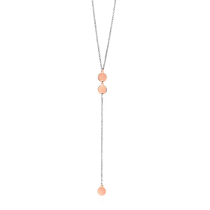 Necklaces MayaMila Lariat Style Necklace with Rose Finish Circles in Sterling Silver Necklaces MayaMila Lariat Style Necklace with Rose Finish Circles in Sterling Silver