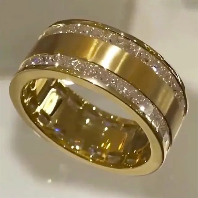 Princess Cut Gender Neutral Silver And Golden Tone Wedding Band Shineofidamond Rings