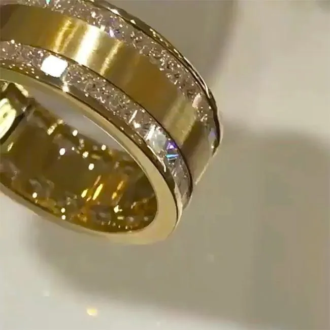 Princess Cut Gender Neutral Silver And Golden Tone Wedding Band Shineofidamond Rings Princess Cut Gender Neutral Silver And Golden Tone Wedding Band Shineofidamond Rings