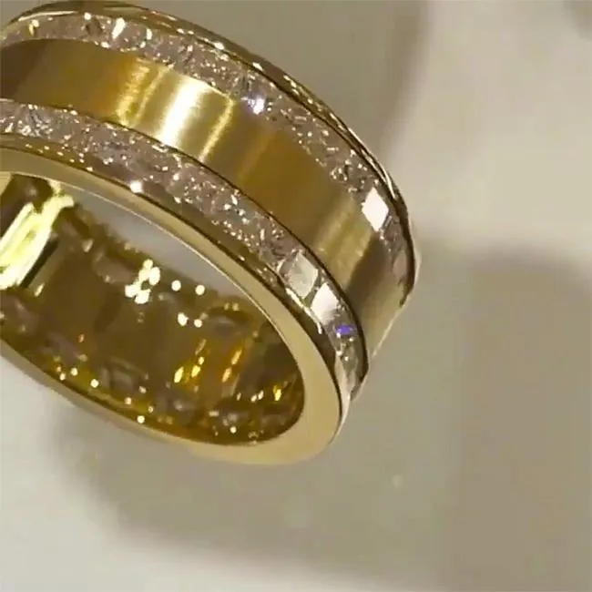 Princess Cut Gender Neutral Silver And Golden Tone Wedding Band Shineofidamond Rings Princess Cut Gender Neutral Silver And Golden Tone Wedding Band Shineofidamond Rings