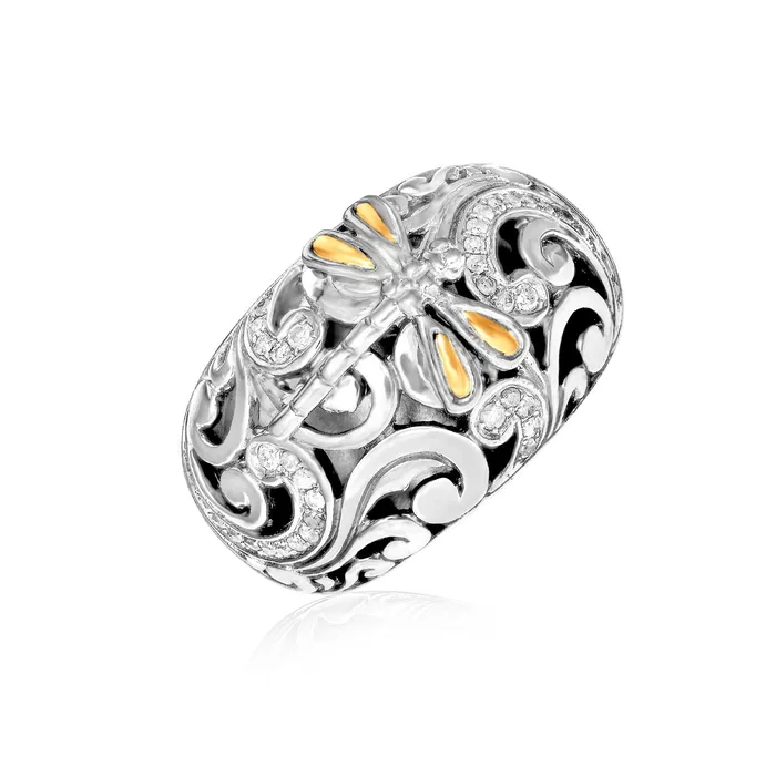 Rings MayaMila 18k Yellow Gold Sterling Silver Dragonfly Ring with Diamonds Rings MayaMila 18k Yellow Gold Sterling Silver Dragonfly Ring with Diamonds