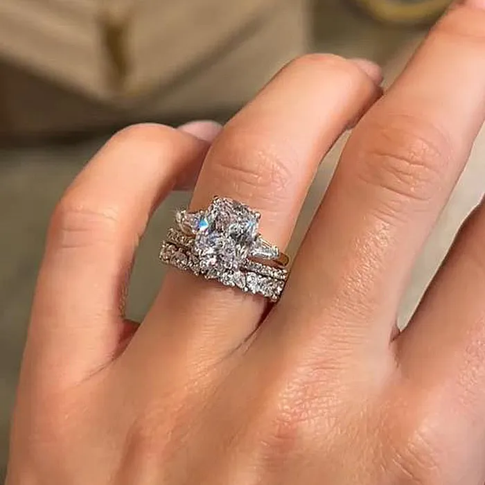 Rings shineofdiamond 3PCS Cushion Cut Three Stone Bridal Set Rings In Sterling Silver