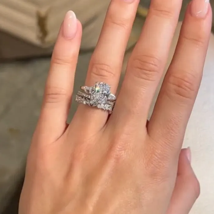 Rings shineofdiamond 3PCS Cushion Cut Three Stone Bridal Set Rings In Sterling Silver