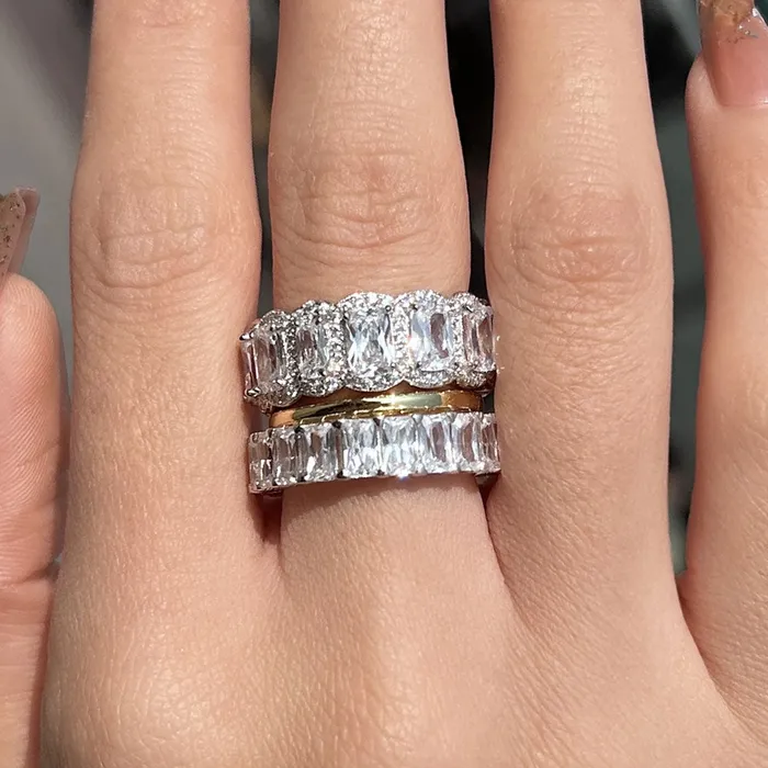 shineofdiamond Gorgeous 3PCS Wedding Band Set In Sterling Silver Rings