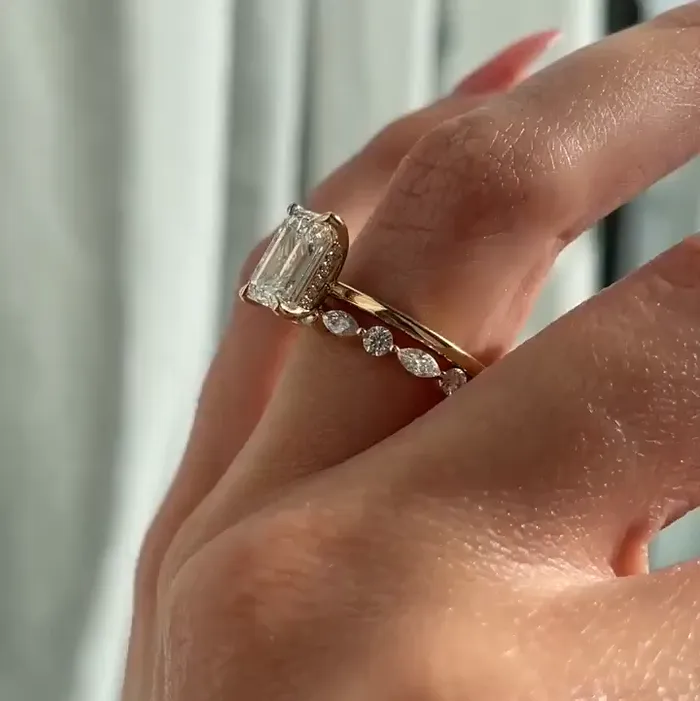 Shineofdiamond Rings 2pcs Exclusive Golden Tone Emerald Cut Bridal Set For Women In Sterling Silver Shineofdiamond Rings 2pcs Exclusive Golden Tone Emerald Cut Bridal Set For Women In Sterling Silver