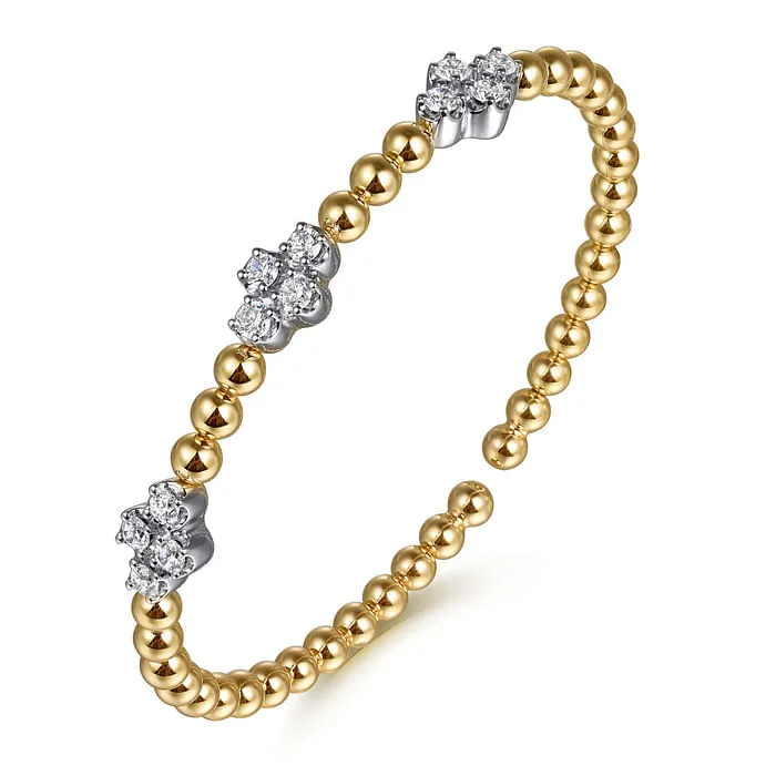 Bracelets 14K White Yellow Gold Bujukan Diamond Cluster Split Bangle Bracelet GABRIEL CO Bracelets 14K White Yellow Gold Bujukan Diamond Cluster Split Bangle Bracelet GABRIEL CO