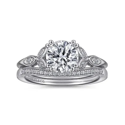 Celia 14K White Gold Round Diamond Engagement Ring setting only GABRIEL CO Rings