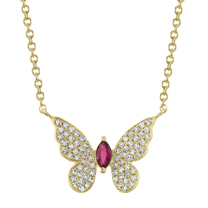 Diamond Marquise Ruby Butterfly Pendant SHY CREATION Necklaces