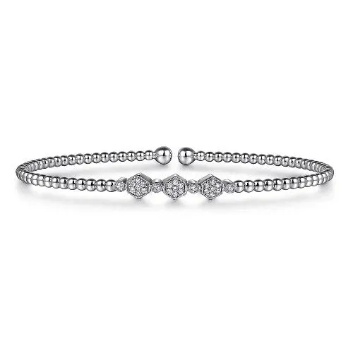 GABRIEL CO 14K White Gold Bujukan Bead and Hexagon 013cttw Cluster Diamond Bangle Bracelets GABRIEL CO 14K White Gold Bujukan Bead and Hexagon 013cttw Cluster Diamond Bangle Bracelets