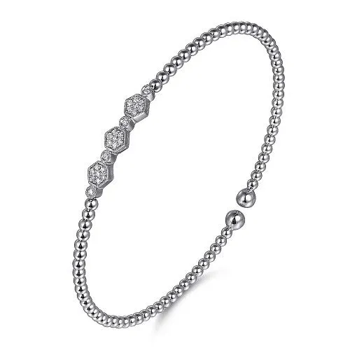 GABRIEL CO 14K White Gold Bujukan Bead and Hexagon 013cttw Cluster Diamond Bangle Bracelets GABRIEL CO 14K White Gold Bujukan Bead and Hexagon 013cttw Cluster Diamond Bangle Bracelets