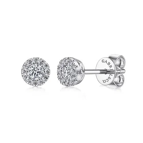 GABRIEL CO 14K White Gold Diamond Halo Stud Earrings Earrings
