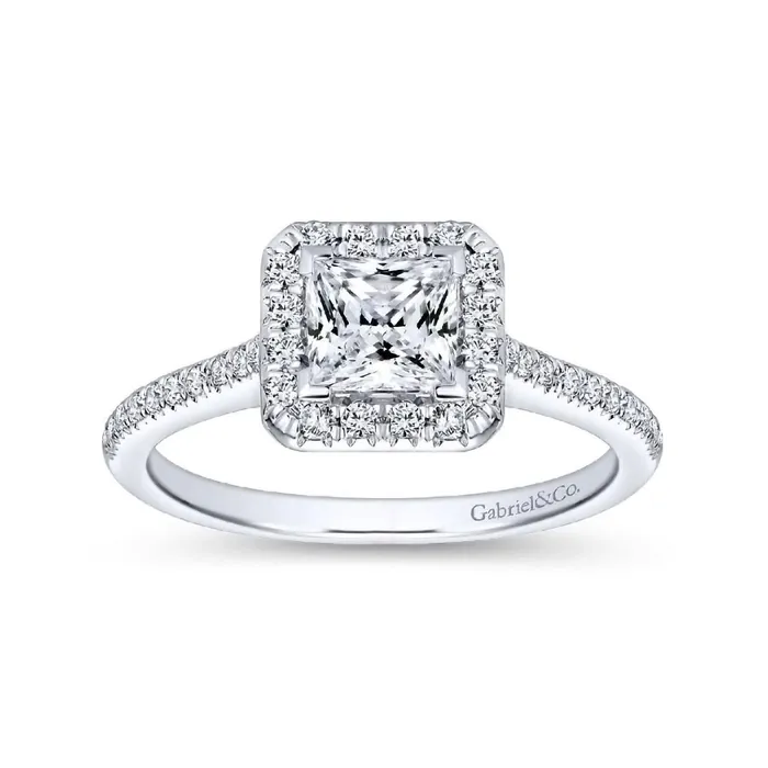GABRIEL CO Rings Patience 14K White Gold Princess Halo Diamond Engagement Ring