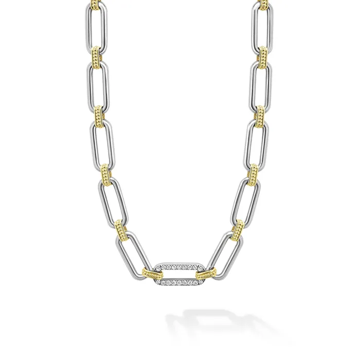 LAGOS Necklaces Signature Caviar TwoTone Link Single Station Diamond Necklace