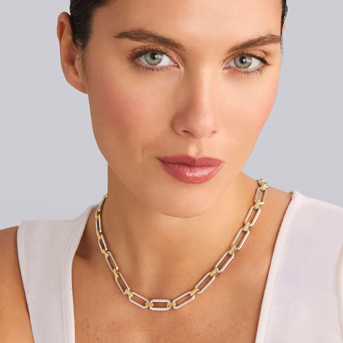 LAGOS Necklaces Signature Caviar TwoTone Link Single Station Diamond Necklace