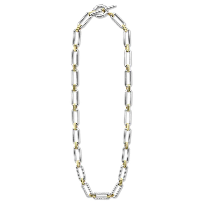 LAGOS Necklaces Signature Caviar TwoTone Link Single Station Diamond Necklace