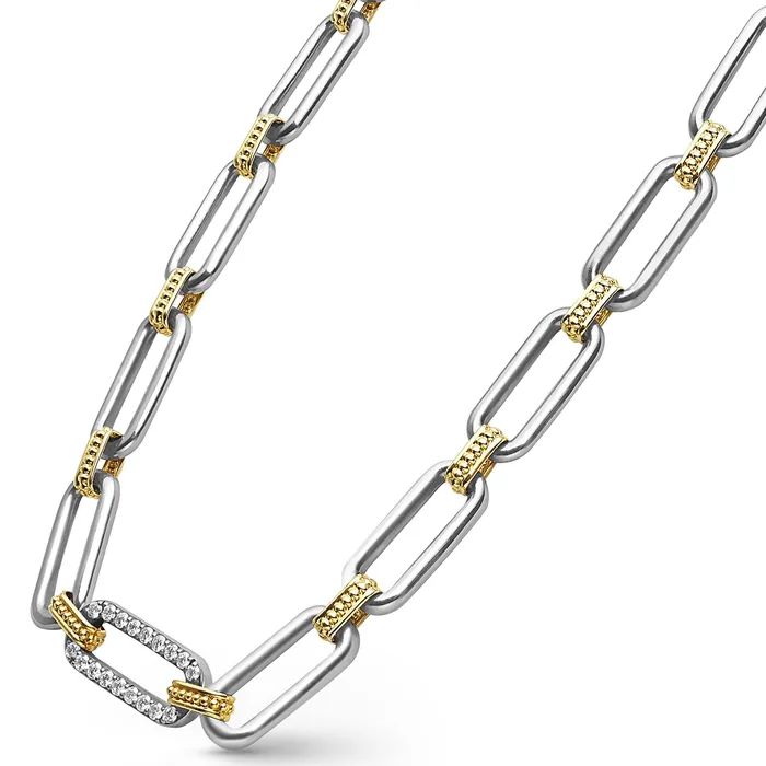 LAGOS Necklaces Signature Caviar TwoTone Link Single Station Diamond Necklace