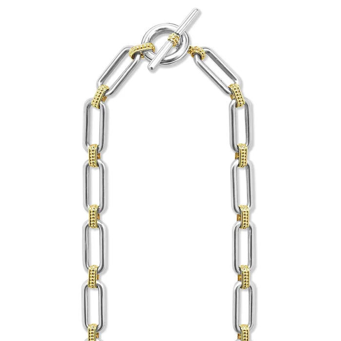 LAGOS Necklaces Signature Caviar TwoTone Link Single Station Diamond Necklace