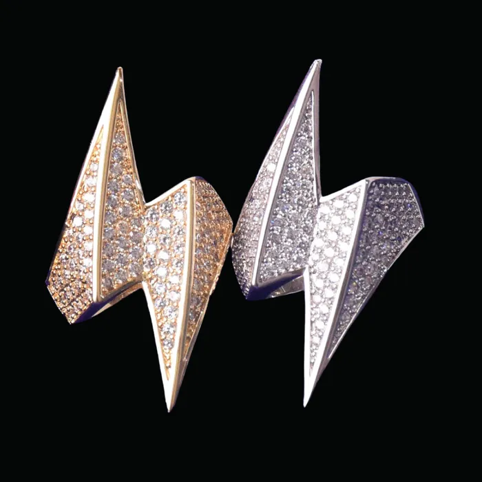 LIGHTNING Lightning Sign Iced Out Diamond Ring Rings