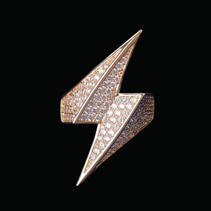 LIGHTNING Lightning Sign Iced Out Diamond Ring Rings