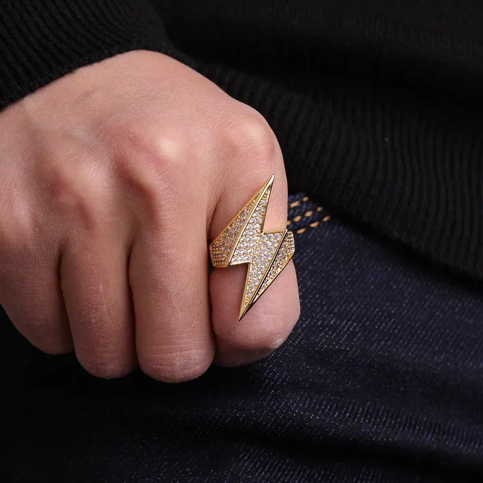LIGHTNING Lightning Sign Iced Out Diamond Ring Rings