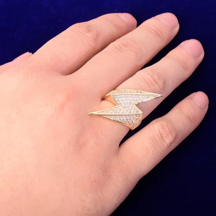 LIGHTNING Lightning Sign Iced Out Diamond Ring Rings