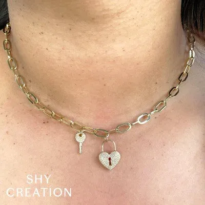 Necklaces SHY CREATIONS 030CT DIAMOND HEART LOCK AND KEY PAPER CLIP LINK NECKLACE Necklaces SHY CREATIONS 030CT DIAMOND HEART LOCK AND KEY PAPER CLIP LINK NECKLACE