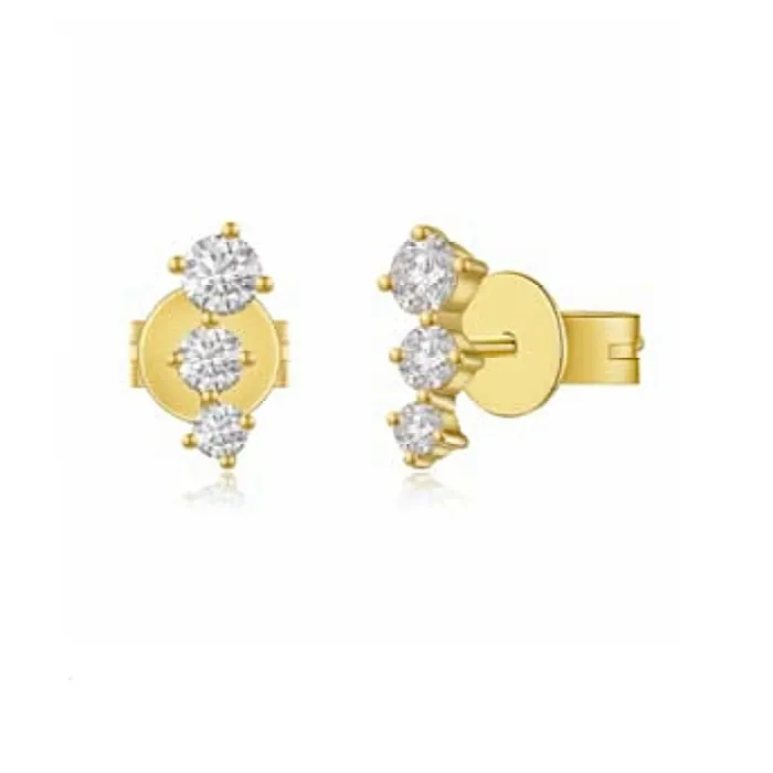 NicoleHD Jewelry Earrings Three Diamond Prong Curved Earring