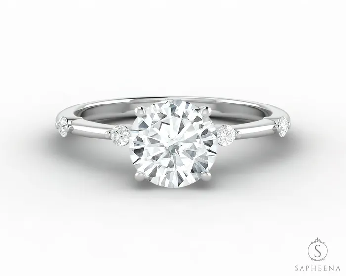 Odina 10 Ct Round Cut Engagement Ring with Side Stones Sapheena Jewelry Rings Odina 10 Ct Round Cut Engagement Ring with Side Stones Sapheena Jewelry Rings