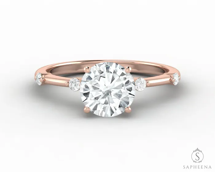 Odina 10 Ct Round Cut Engagement Ring with Side Stones Sapheena Jewelry Rings