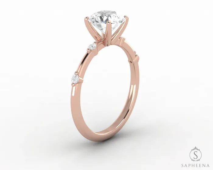 Odina 10 Ct Round Cut Engagement Ring with Side Stones Sapheena Jewelry Rings