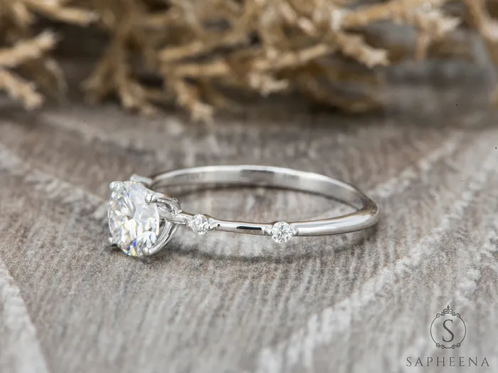 Odina 10 Ct Round Cut Engagement Ring with Side Stones Sapheena Jewelry Rings