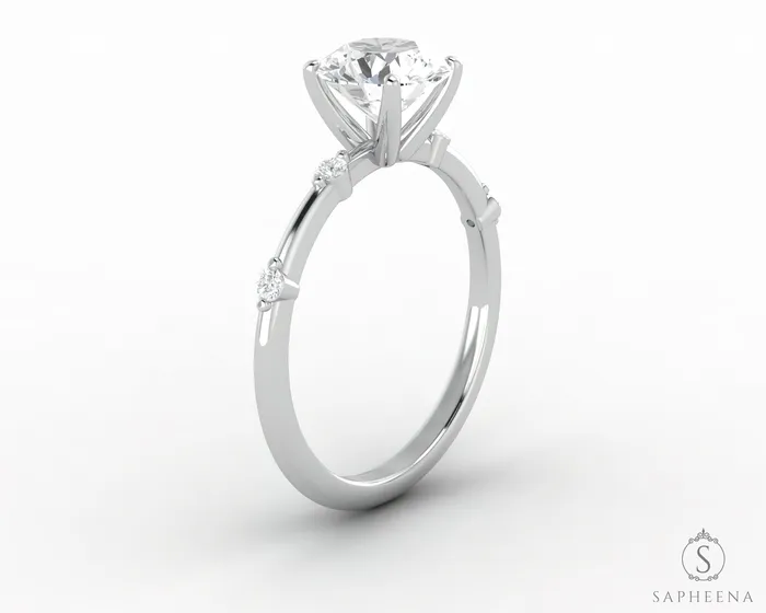 Odina 10 Ct Round Cut Engagement Ring with Side Stones Sapheena Jewelry Rings