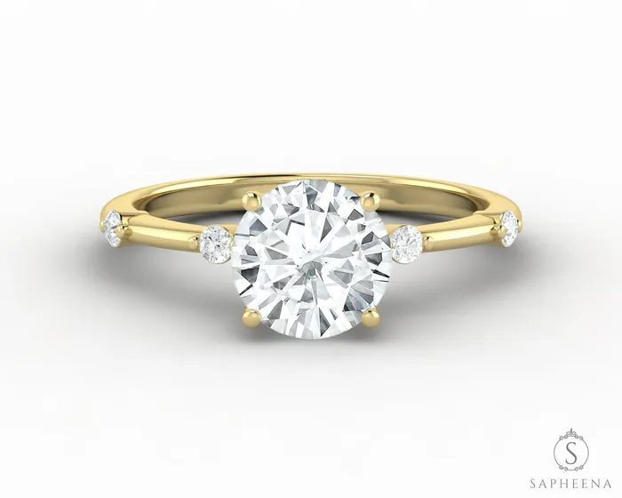 Odina 10 Ct Round Cut Engagement Ring with Side Stones Sapheena Jewelry Rings