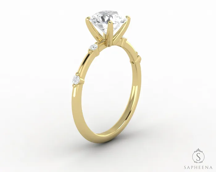 Odina 10 Ct Round Cut Engagement Ring with Side Stones Sapheena Jewelry Rings