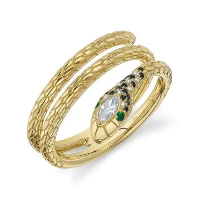 Rings SHY CREATIONS 017CT BLACK WHITE DIAMOND 002CT EMERALD SNAKE RING