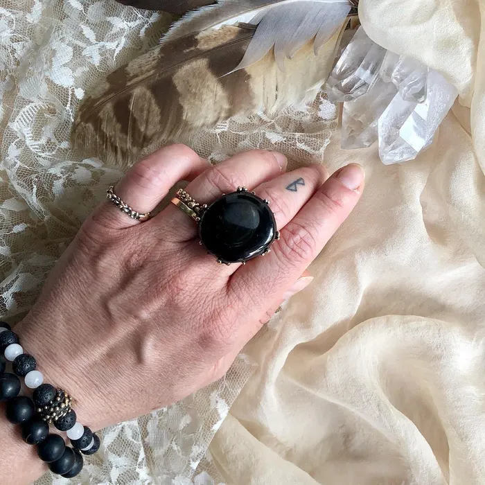 Statement Ring with Jet Stone Made to Order Giardinoblu Rings