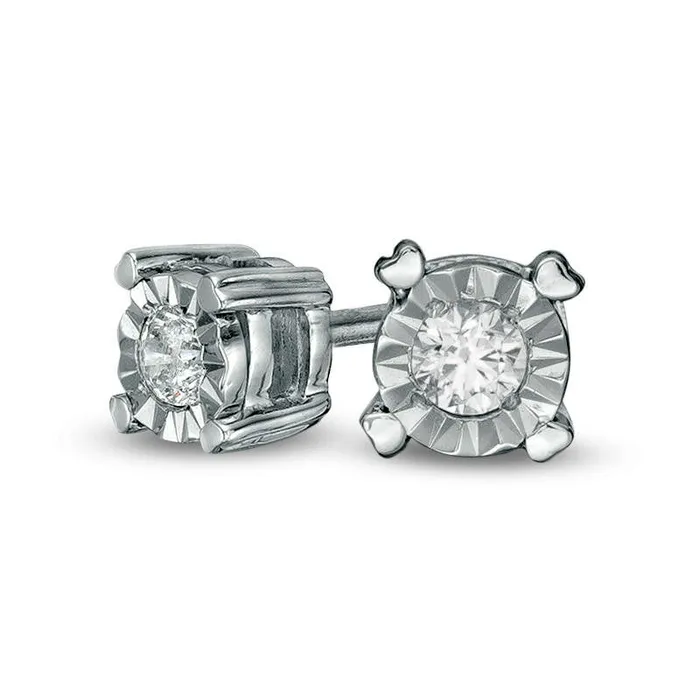 01 CT TW Diamond Solitaire Stud Earrings in 10K White Gold Goldia Earrings